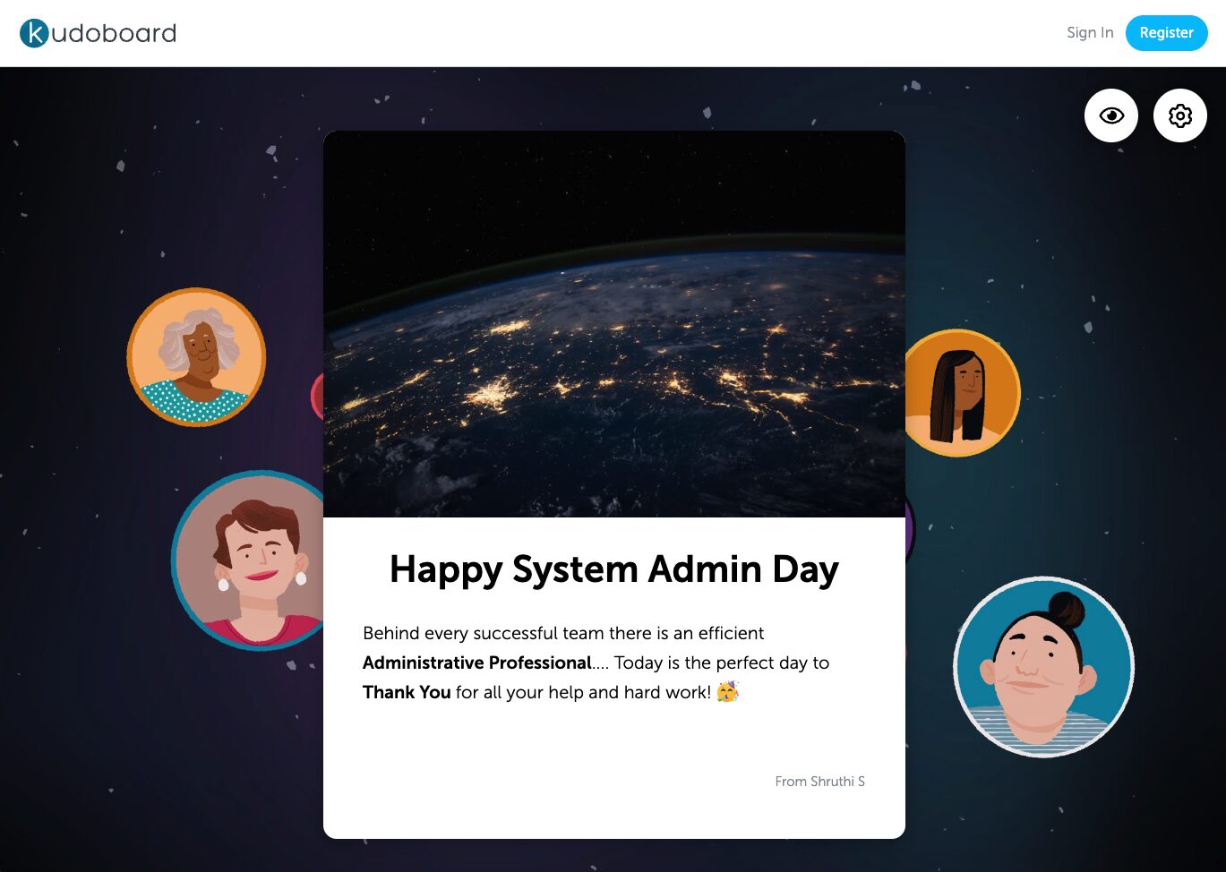 Sample SysAdmin Day card with a single post